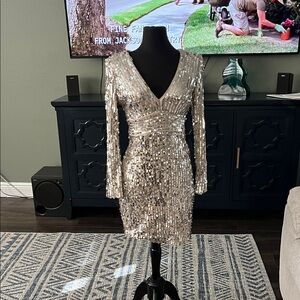 Aidan Mattox Silver Sequin Embellished Dress